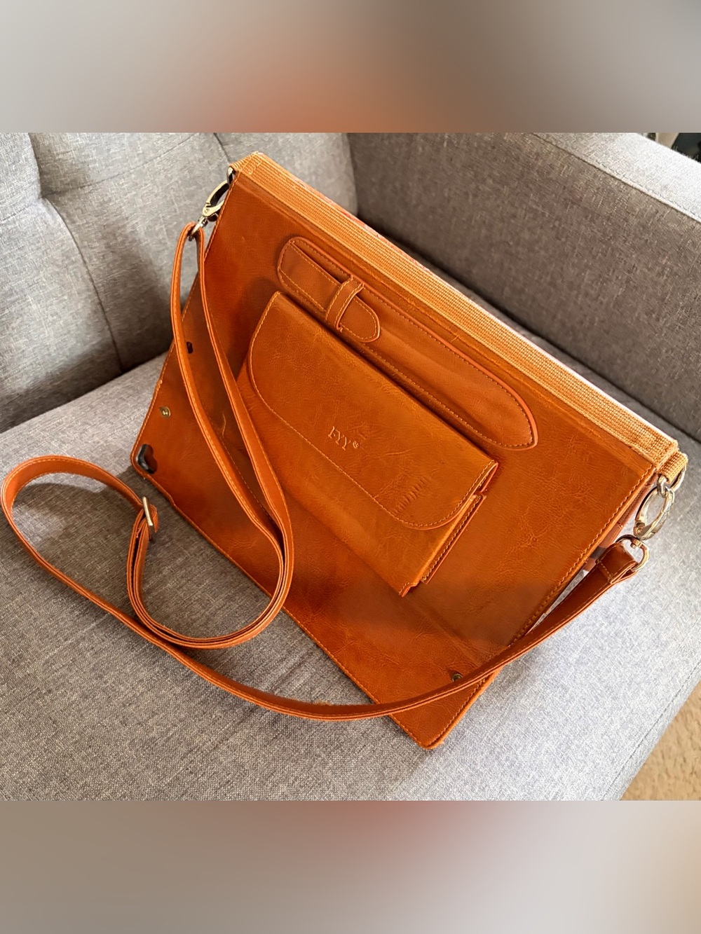 FYY Leather Case with Charger Organizer and Shoulder Strap. iPad Pro 12.9 Case